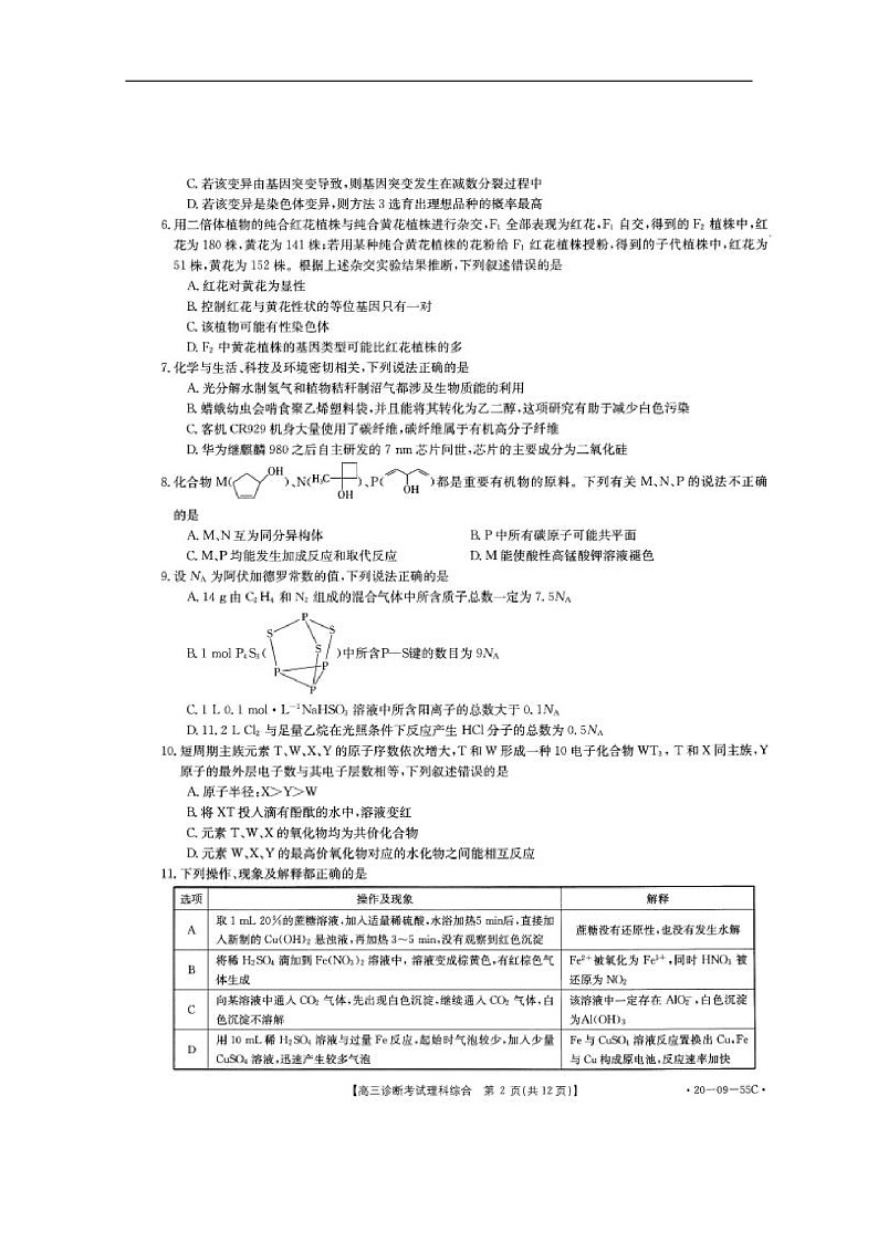 四川省仁寿县2020届高三上学期期中诊断考试理科综合试题 扫描版含答案第2页