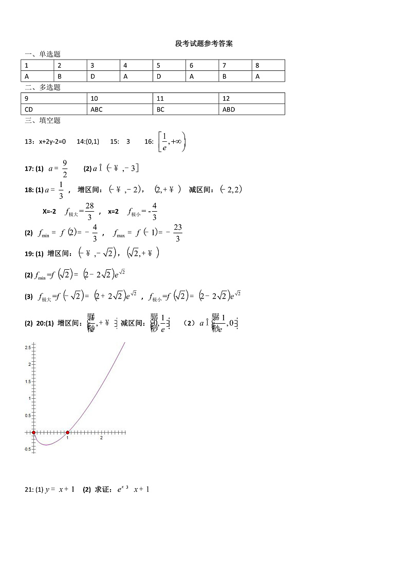 高二数学段考试题参考答案第1页