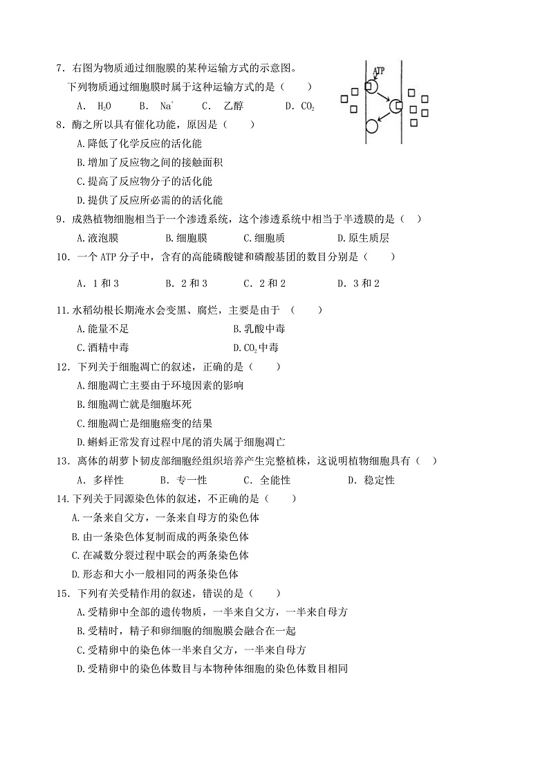2021玉溪一中高二上学期第二次月考生物（文）试题含答案02
