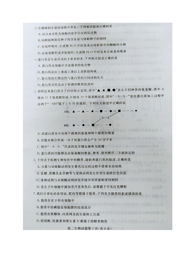 2020黄冈高二下学期期末考试生物试题图片版含答案02