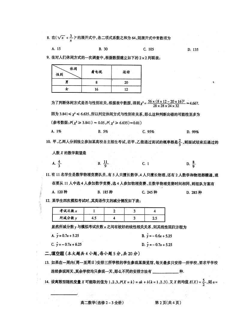 山西省大同市灵丘县豪洋中学2019-2020学年高二下学期新课程模块考试（期末）数学（理）试题（扫描版）第2页