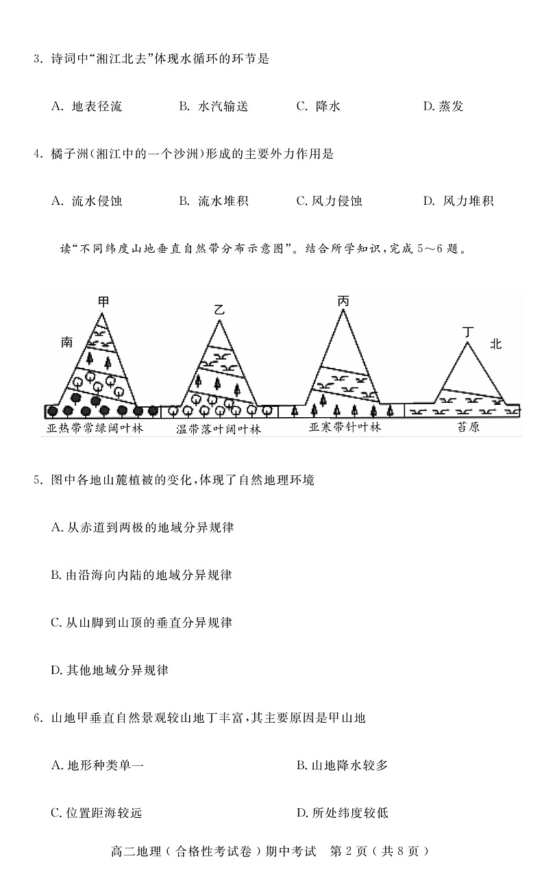 高二地理（合格性考试卷）第2页