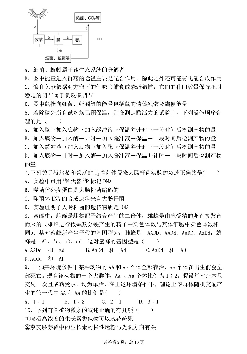 2020大理下关一中高二3月份月考（见面考）生物试题PDF版含答案02