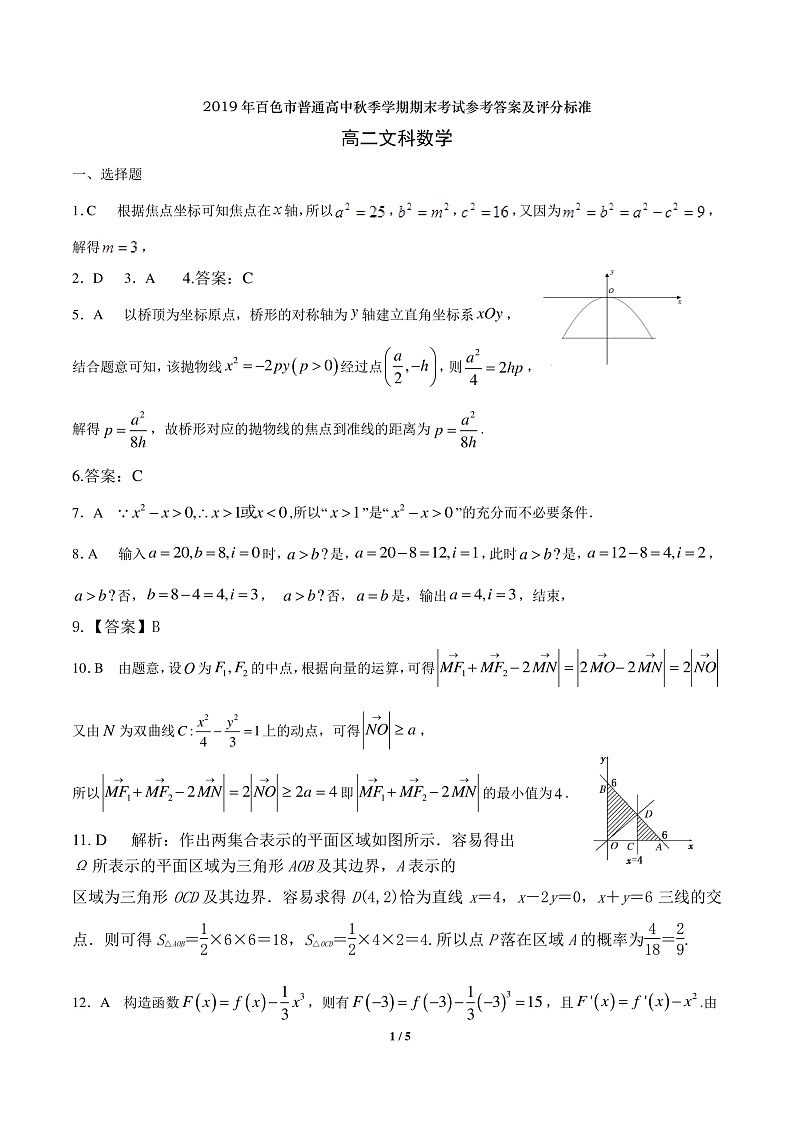 2020百色高二上学期期末考试数学（文）试题扫描版含答案01