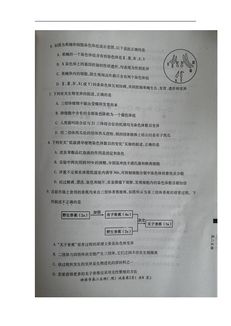 2020蚌埠高二上学期期末考试生物（理）试题扫描版含答案02