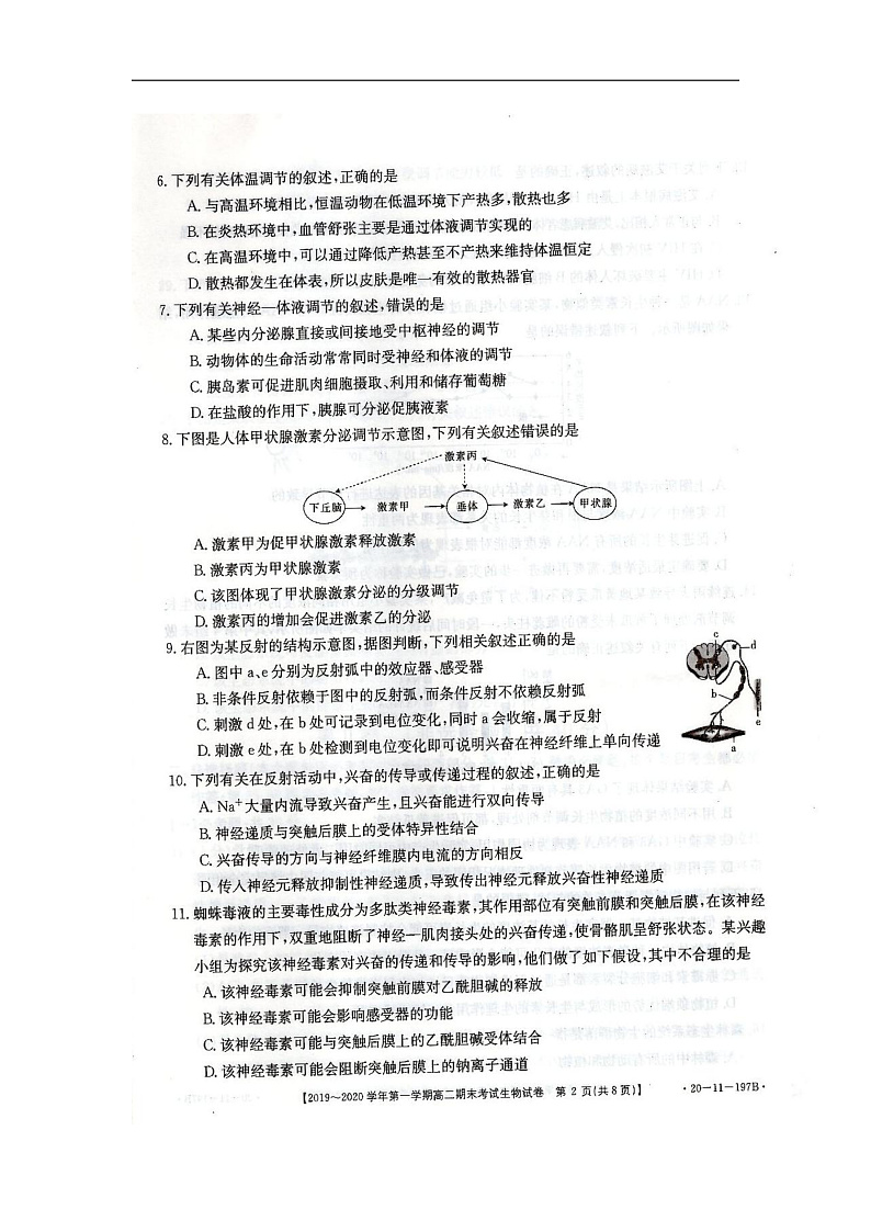2020邯郸高二上学期期末考试生物试题扫描版含答案02