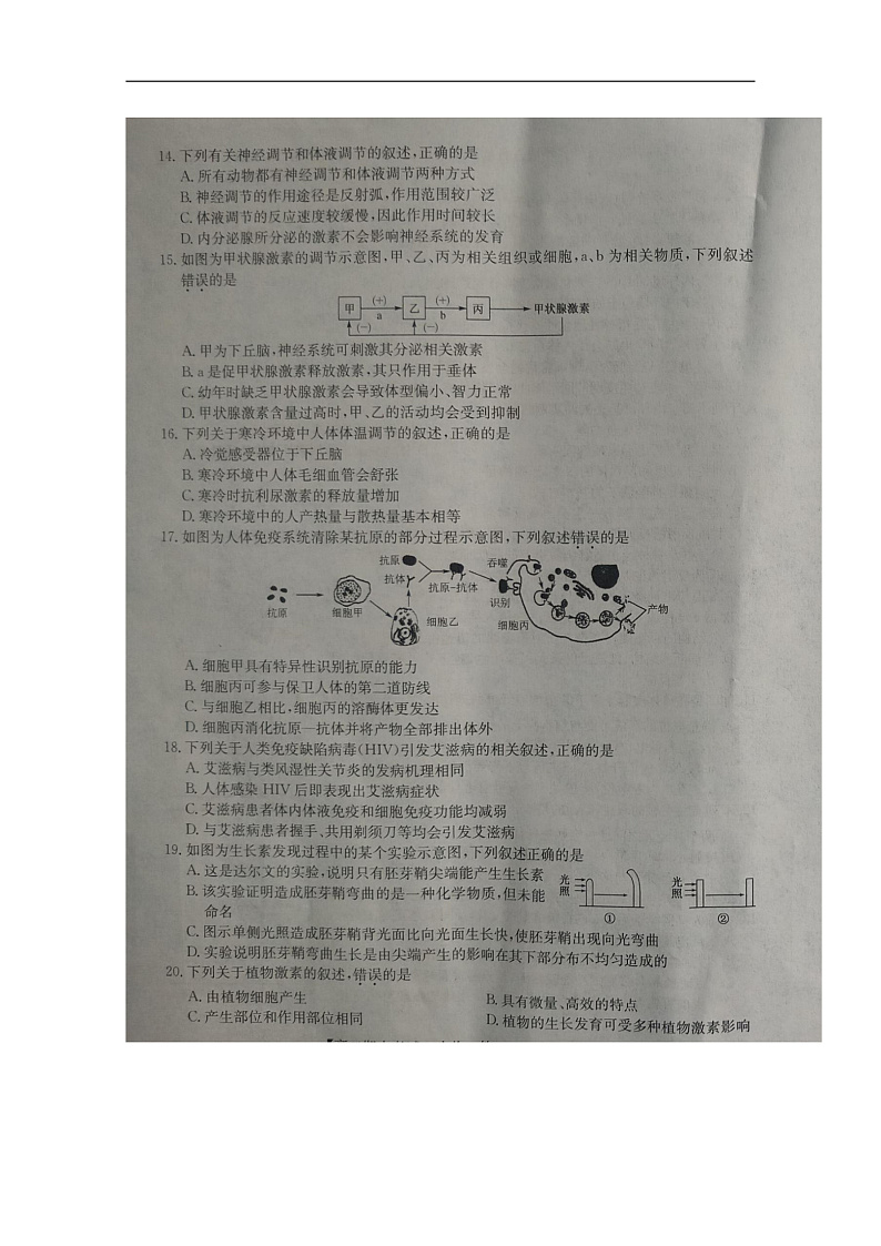 2020河北省枣强中学高二上学期期中考试生物试题扫描版含答案03