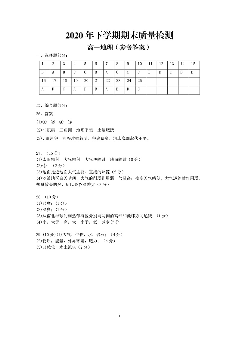 2021衡阳衡阳县高一上学期期末考试地理试卷扫描版含答案01