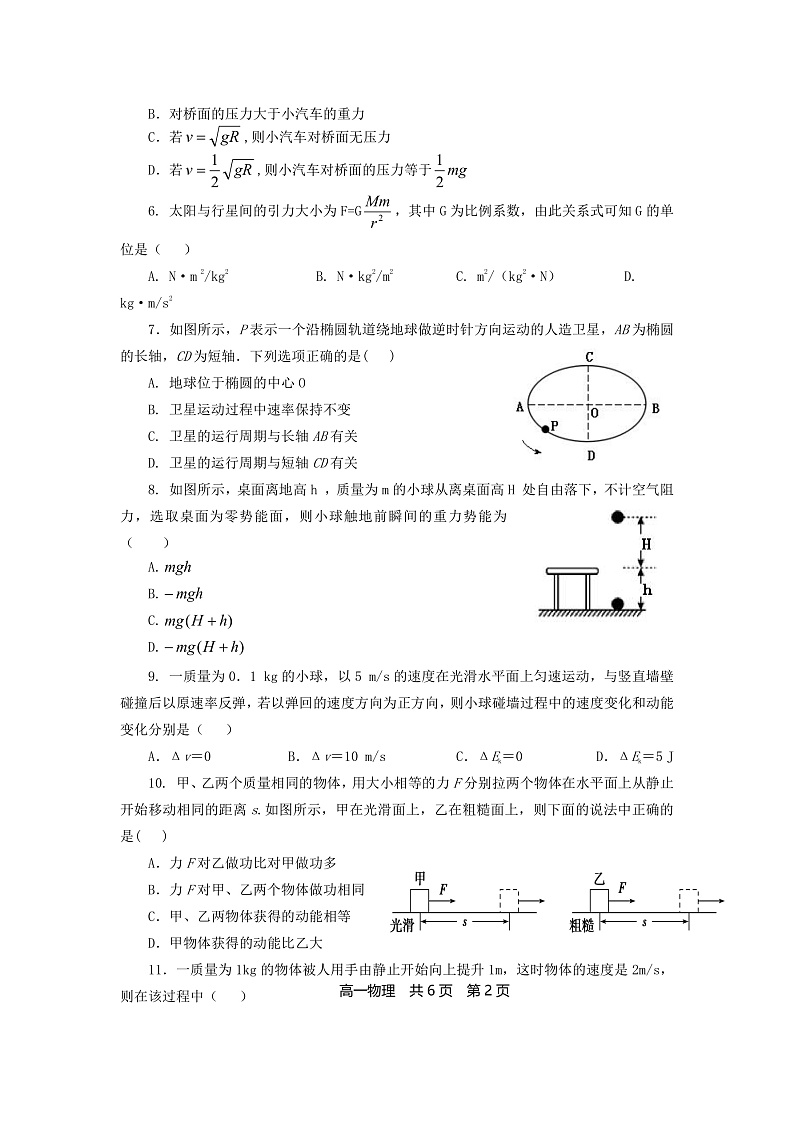 2020渭南大荔县高一4月统测物理试题含答案02