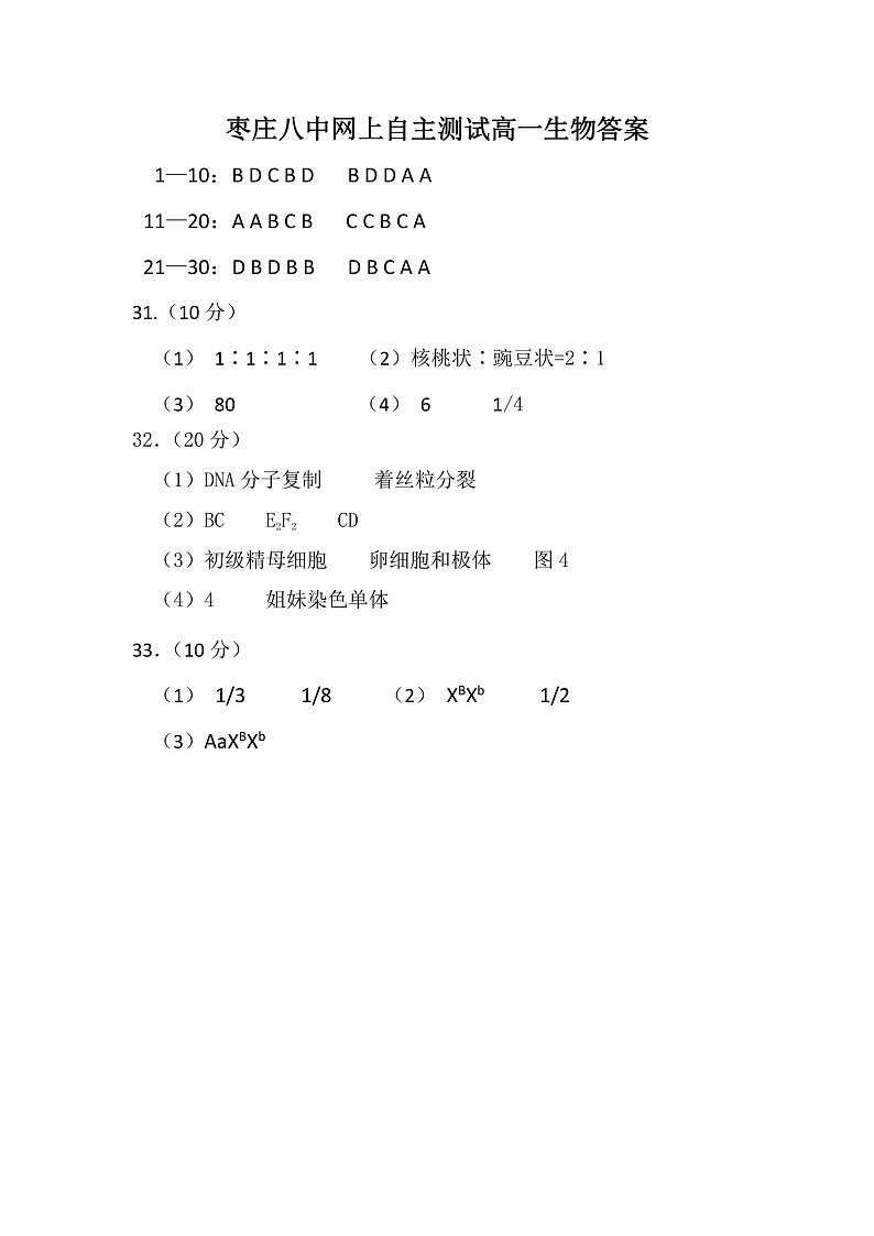 高一生物参考答案第1页