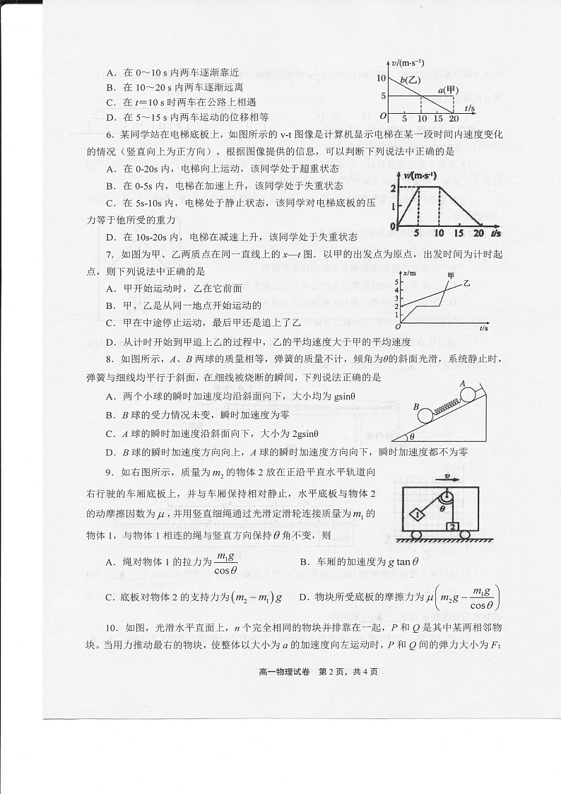 江西省上饶市2019-2020学年高一上学期期末物理试题（图片版）第2页