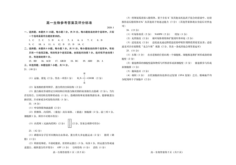 高1生物答案第1页