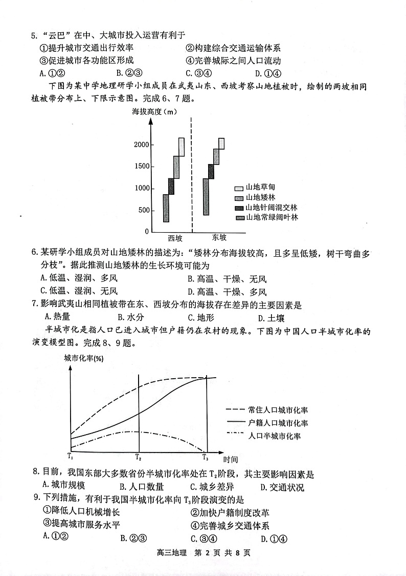 2022届浙江省湖州、丽水、衢州三地市高三上学期教学质量检测（一模）地理试题 PDF版含答案02