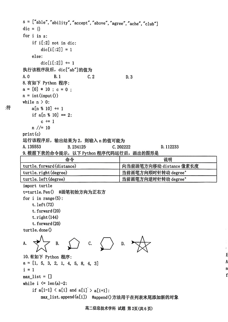 浙江省温州十校联合体2022-2023学年高二上学期期中联考信息技术试题第2页