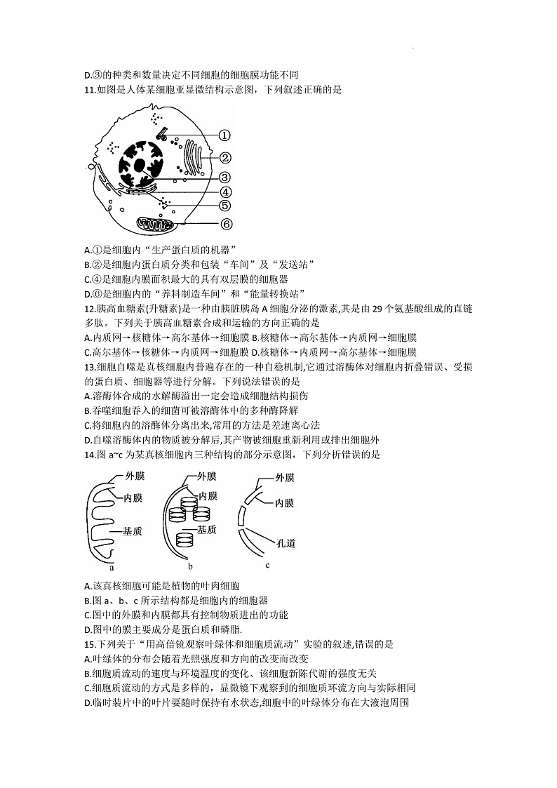 2023黔东南六校联盟高一上学期期中联考生物试卷含答案03