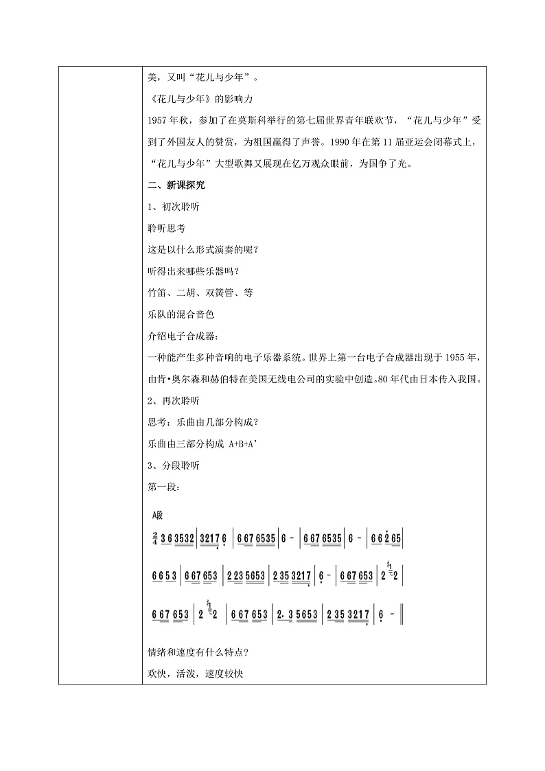【核心素养目标】人音版音乐八下3.4 花儿与少年 教学设计第2页