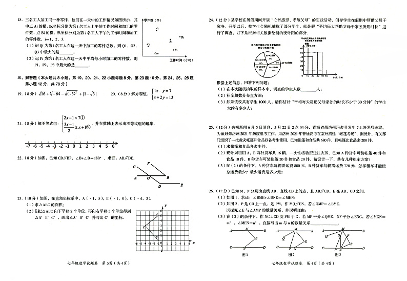 人教版七年级下册《数学》2021年春期末质量检测卷（无答案）02