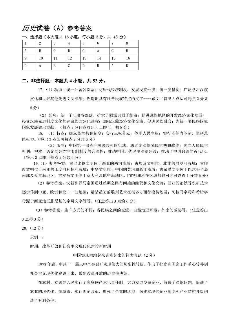 辽宁省鞍山市普通高中2022-2023学年高三上学期期中测试历史答案第1页