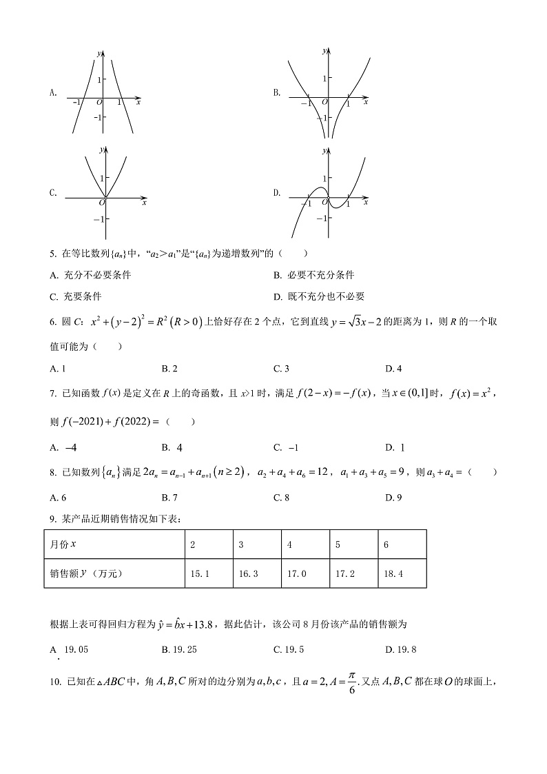 四川省成都市第七中学2021-2022学年高三下学期二诊模拟考试数学（文）试题 Word版无答案第2页