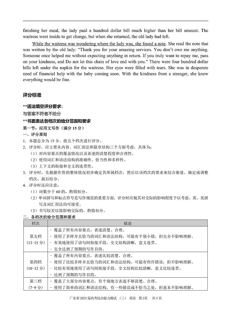 （英语参考答案）广东省2023届高考综合能力测试（三）第2页