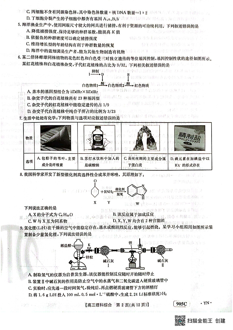 云南省2022-2023学年高三上学期11月联考试题 理综第2页
