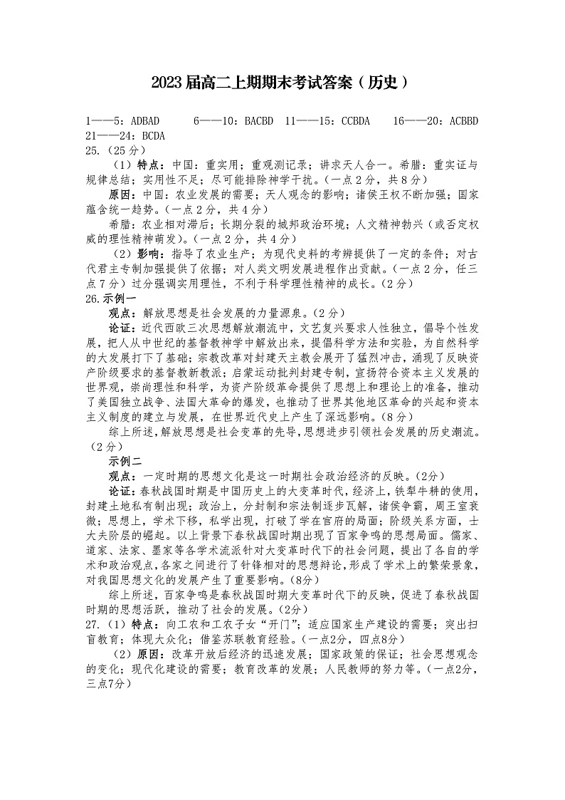 2021-2022学年四川省乐山市高二上学期期末教学质量检测历史试题 PDF版01