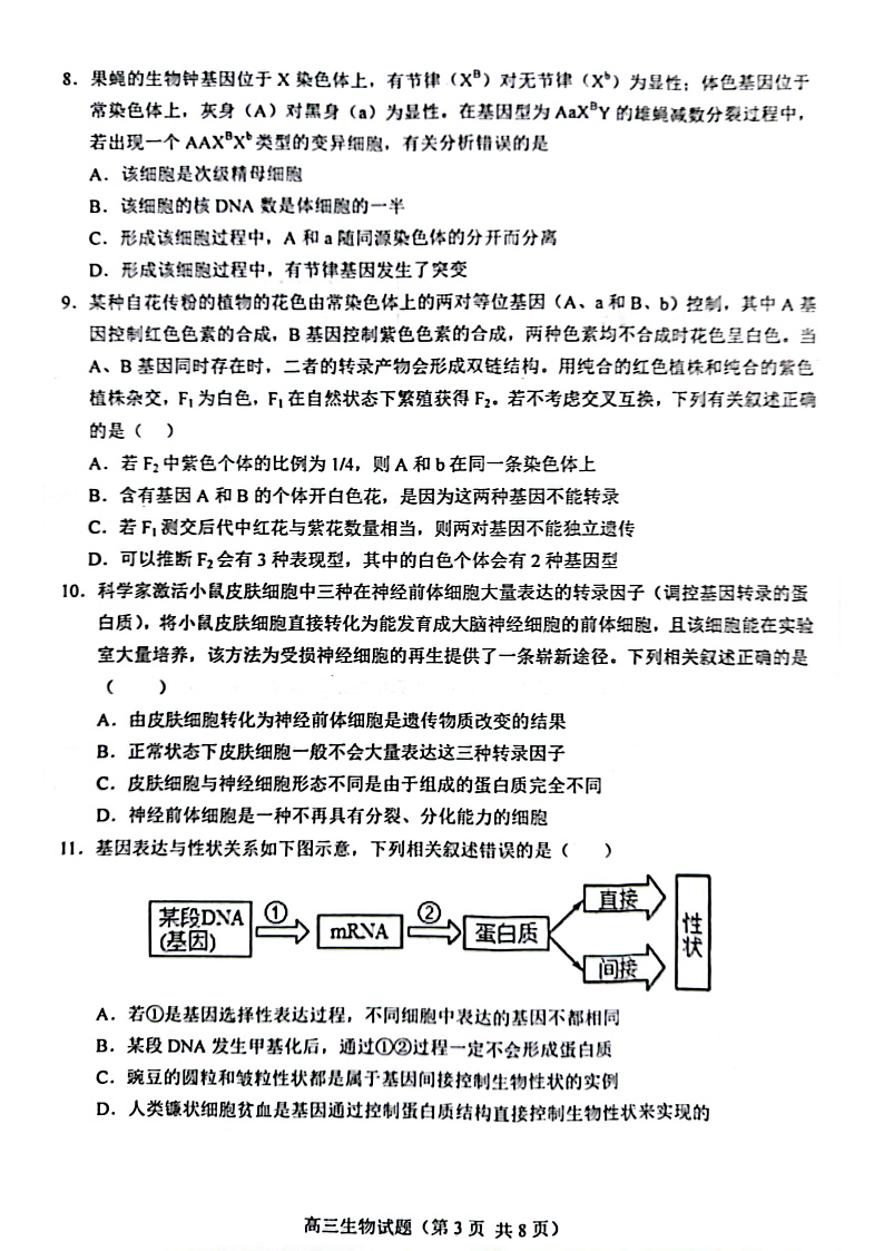 2023琼海嘉积中学高三上学期第三次月考（期中）试题生物PDF版含答案03