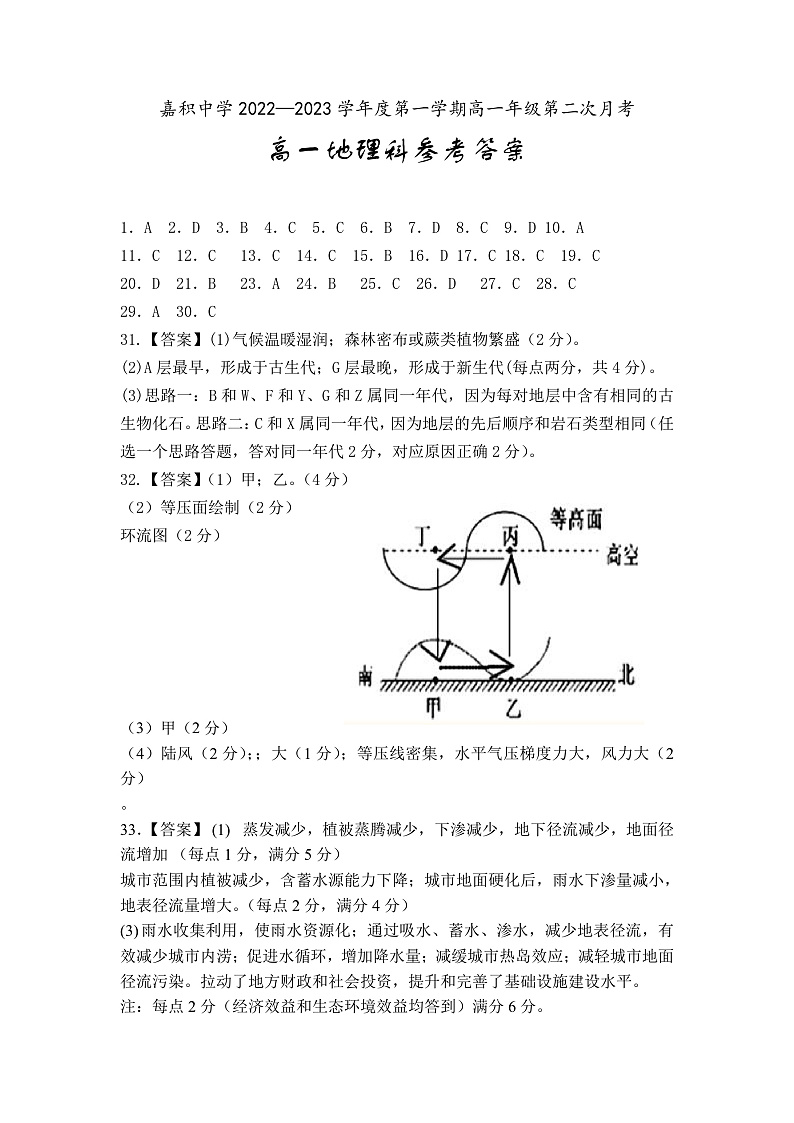 海南省琼海市嘉积中学2022-2023学年高一上学期第二次月考（期中）试题地理-答案第1页