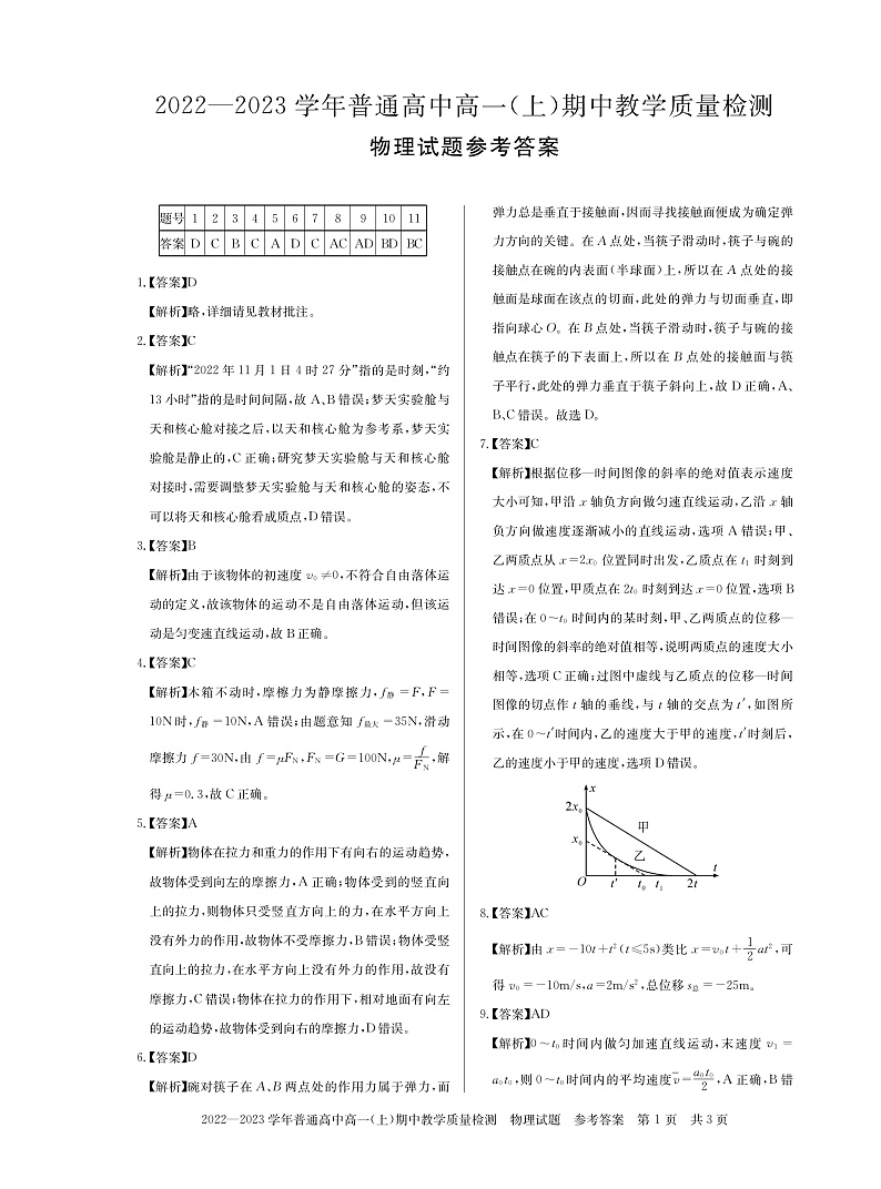 2023信阳高一上学期期中试题物理PDF版含解析（可编辑）01
