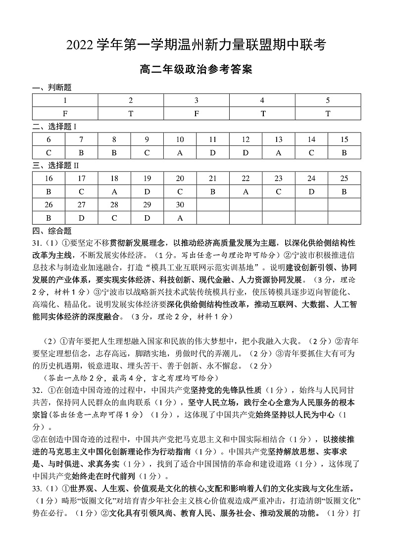 高二政治答案第1页