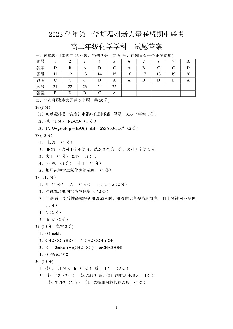 2023温州新力量联盟高二上学期期中联考化学pdf版含答案答题卡01