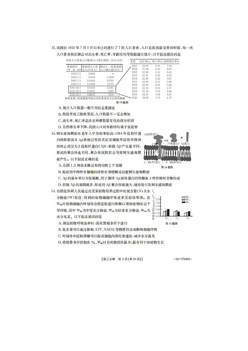 2023浙江省强基联盟高二上学期12月统测试题生物图片版含答案03