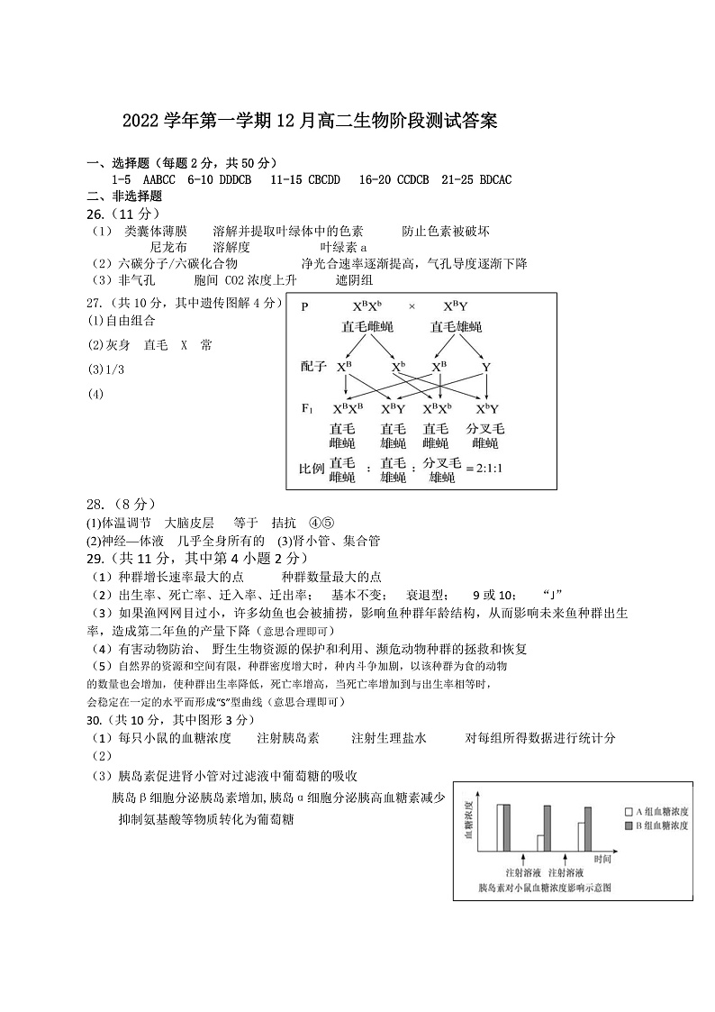 浙江省金华市江南中学等两校2022-2023学年高二上学期12月阶段测试生物答案第1页