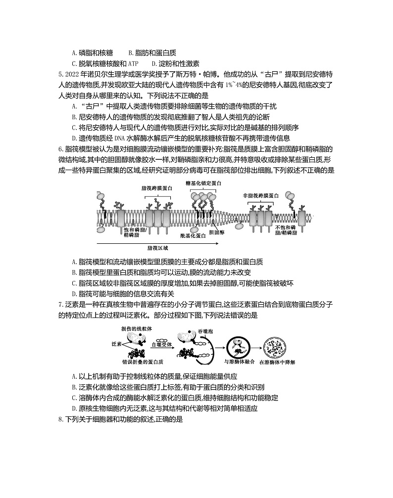 2023江苏省百校联考高一上学期12月份阶段检测生物含解析02