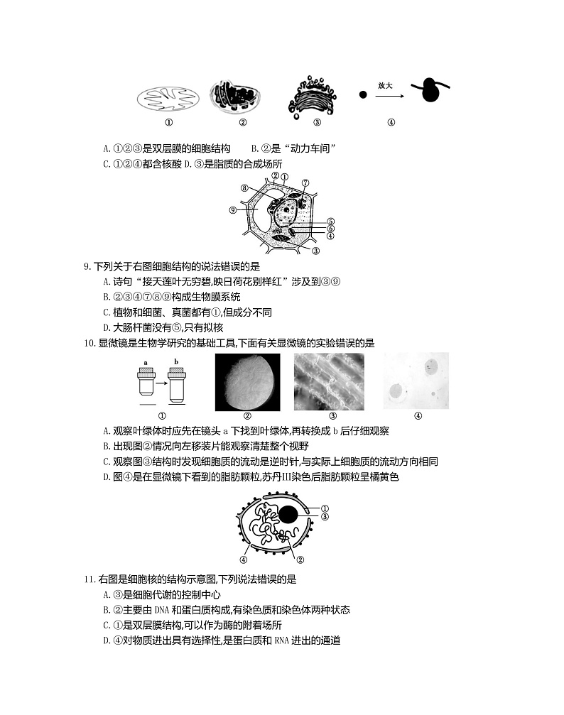 2023江苏省百校联考高一上学期12月份阶段检测生物含解析03
