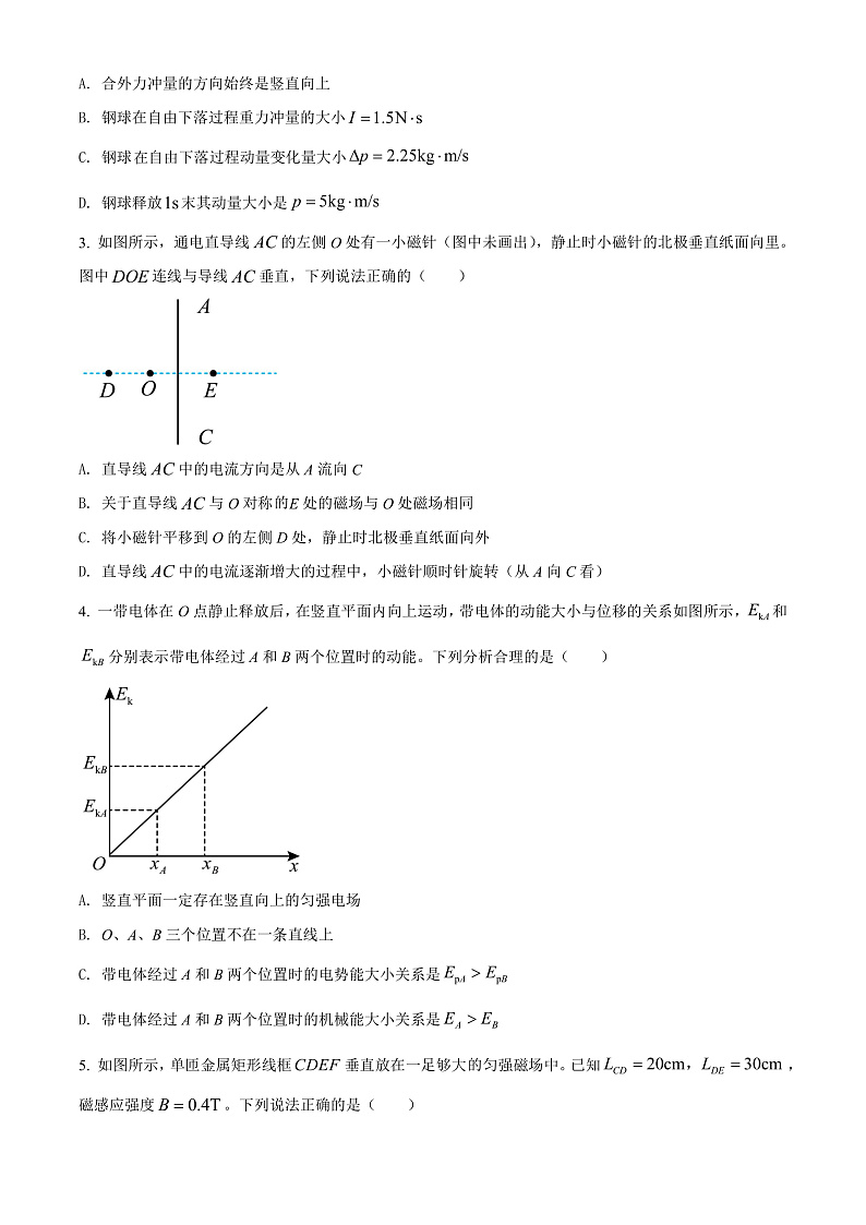 湖南省湘潭县2021-2022学年高二（上）期末物理试题  Word版无答案第2页