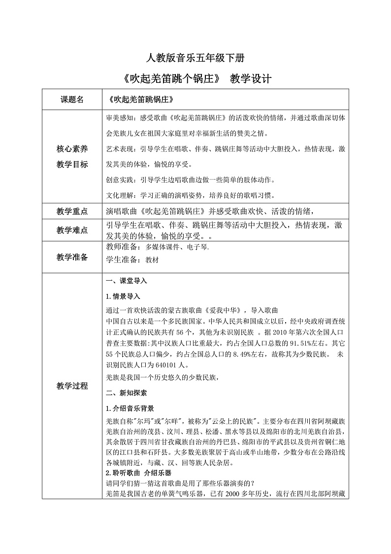 【核心素养目标】人教版音乐五下2.1 吹起羌笛跳锅庄 课件+教学设计+素材01
