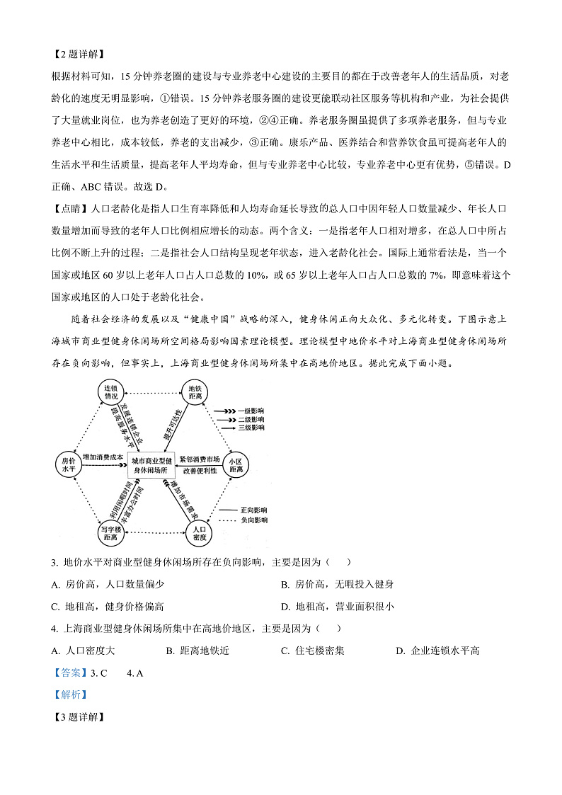2023长沙雅礼中学高三下学期月考卷（六）地理试卷含解析02