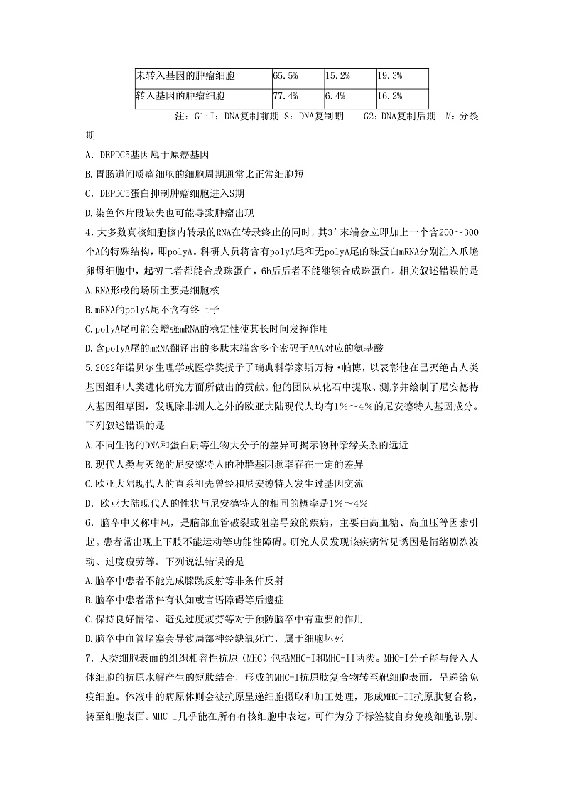 2023湖南省新高考教学教研联盟高三下学期第一次联考生物试卷含答案02