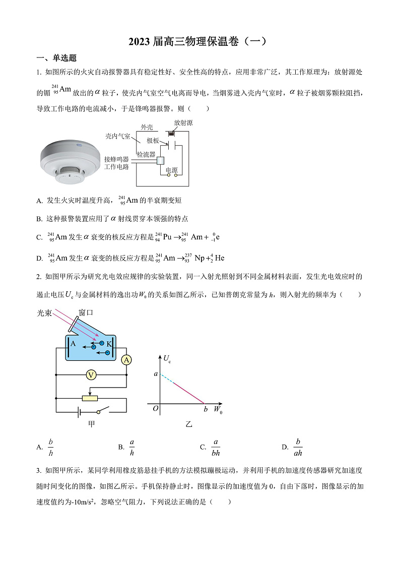 湖南省长沙市长郡中学2023届高三下学期考前物理保温卷（一）（原卷版）第1页