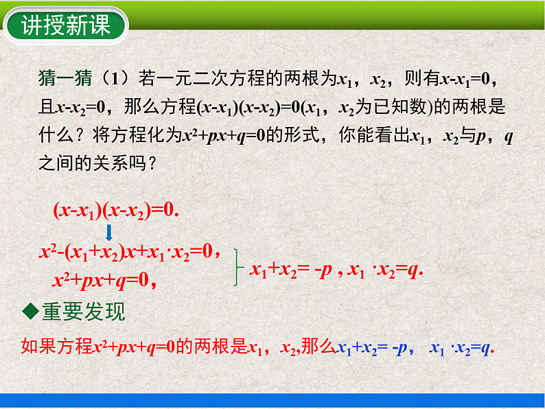 21.2.4 一元二次方程根与系数的关系 上课课件第5页