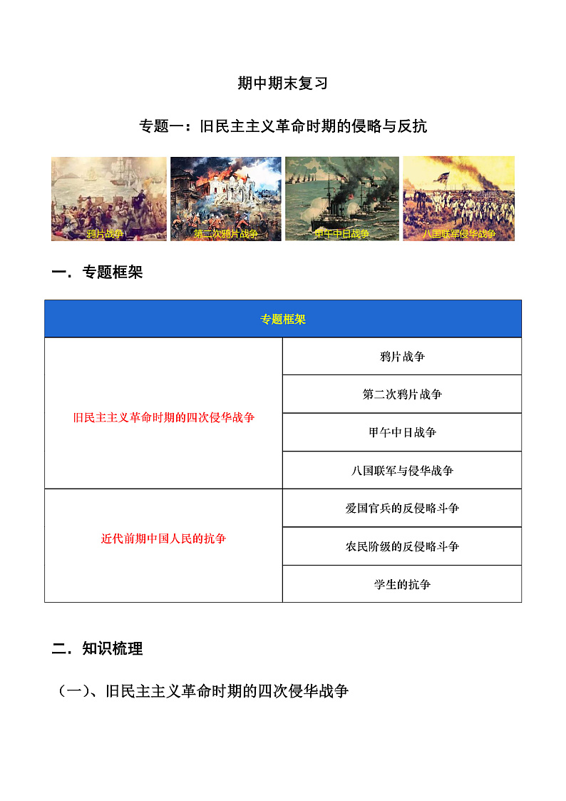 期中期末复习：旧民主主义革命时期的侵略与反抗 课件+知识清单+单元测试01