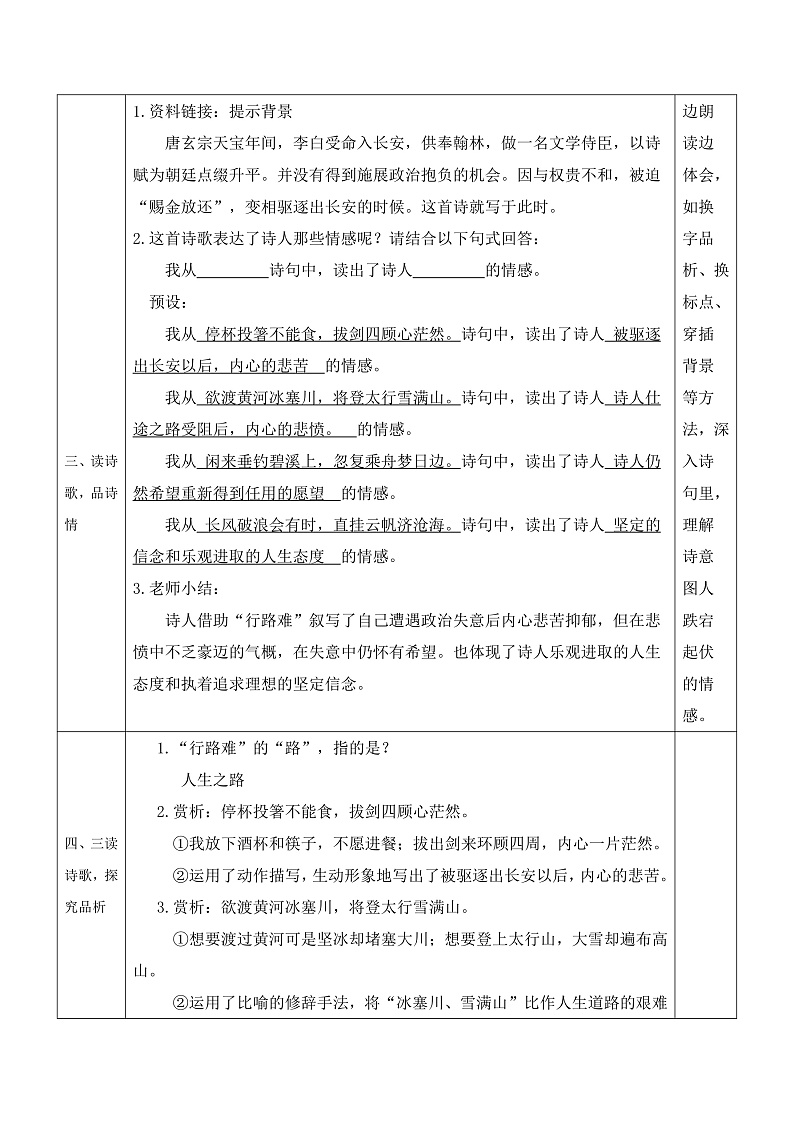 部编版语文九年级上第14课 《诗词三首·行路难》 课件+教案02