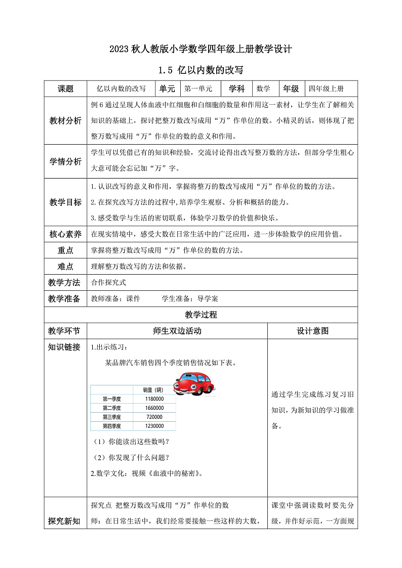 【核心素养】人教版数学四年级上册-1.5 亿以内数的改写-课件+教案+学案+分层作业（含教学反思和答案）01