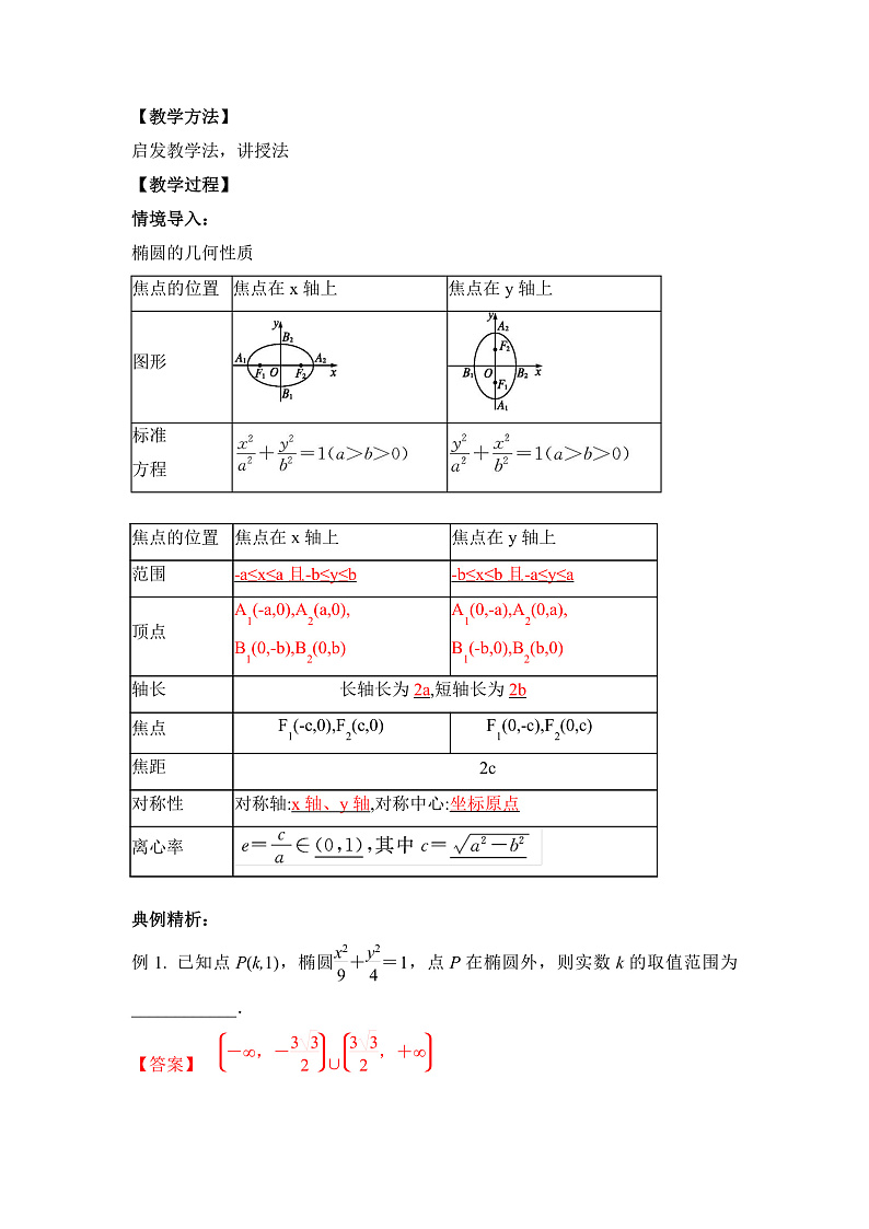 【核心素养目标】人教A版高中数学 选择性必修一 第三单元《3.1.2 椭圆的简单几何性质（2）》课件+教案+同步分层练习（含教学反思和答案解析）02