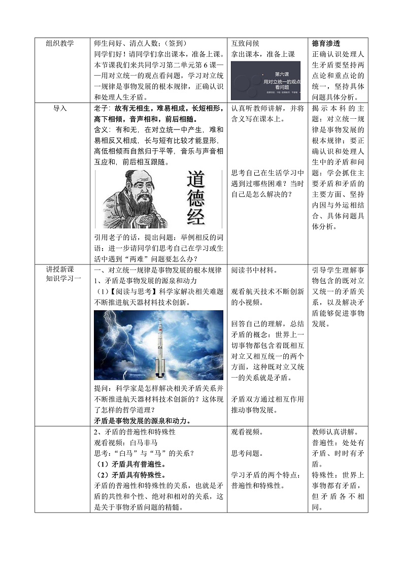 第6课 用对立统一的观点看问题（教案）-【中职专用】高二思想政治《哲学与人生》（高教版2023·基础模块）02