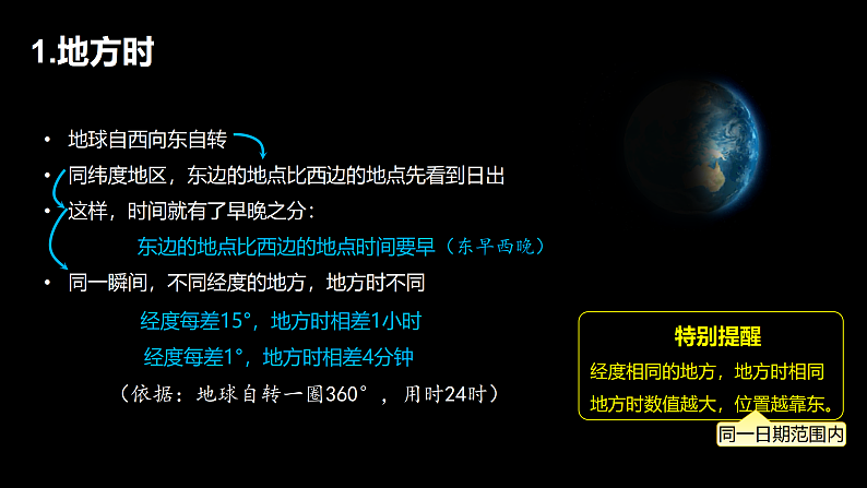 2024届湘教版新教材高考地理一轮复习第一部分自然地理第二章地球的运动第2讲课时8产生时差课件03