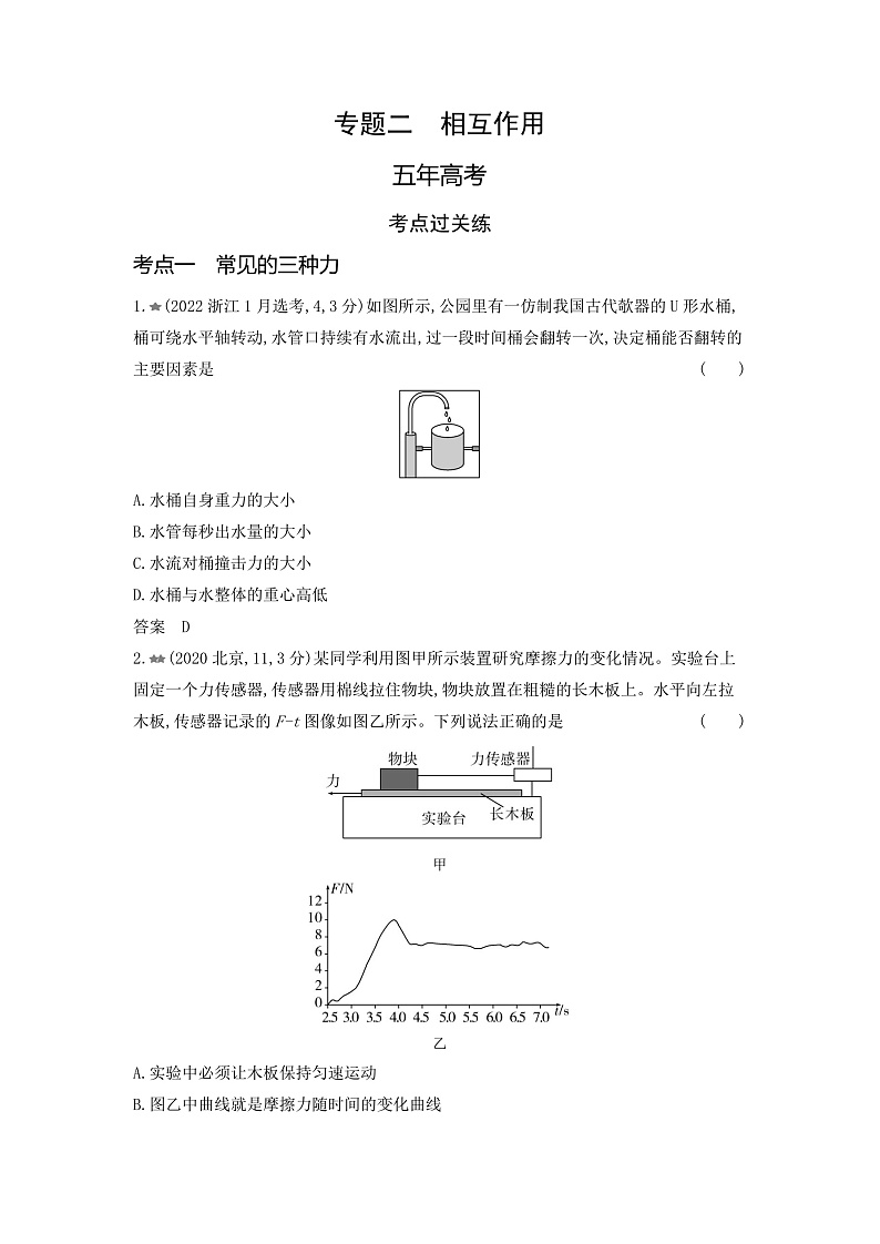 高考物理（山东专用）一轮复习专题二相互作用练习含答案第1页