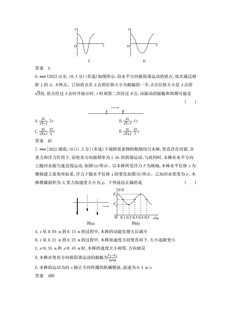 高考物理（山东专用）一轮复习专题八机械振动与机械波练习含答案03