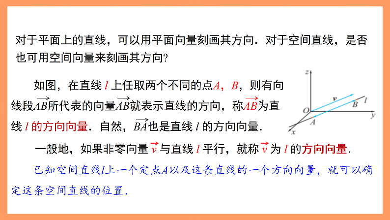 湘教版新教材数学高二选择性必修第二册 2.4.1 空间直线的方向向量和平面的法向量 课件06